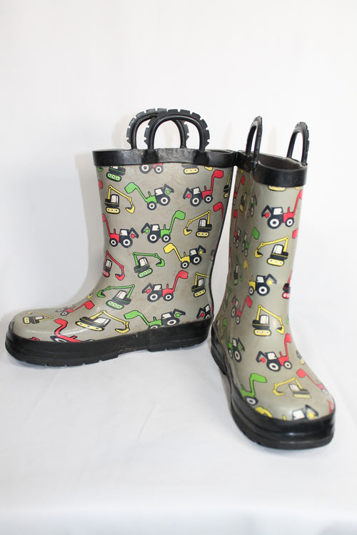 12K George Rubber Boots - Grey w/Construction Print