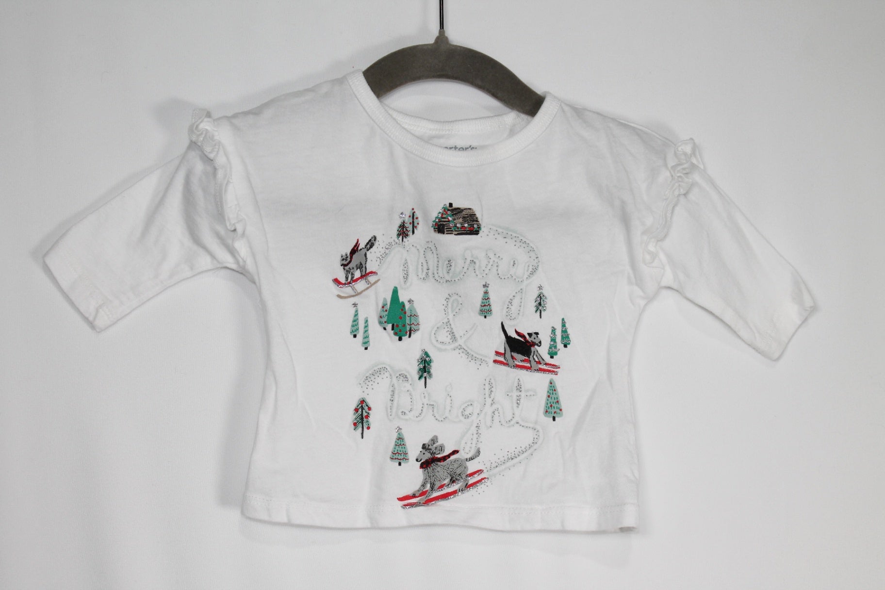 0-3m Carter's Long Sleeve Shirt - White Christmas