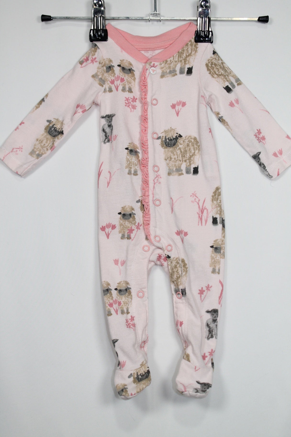 Preemie Burt's Bees Sleeper - Pink w/Sheep