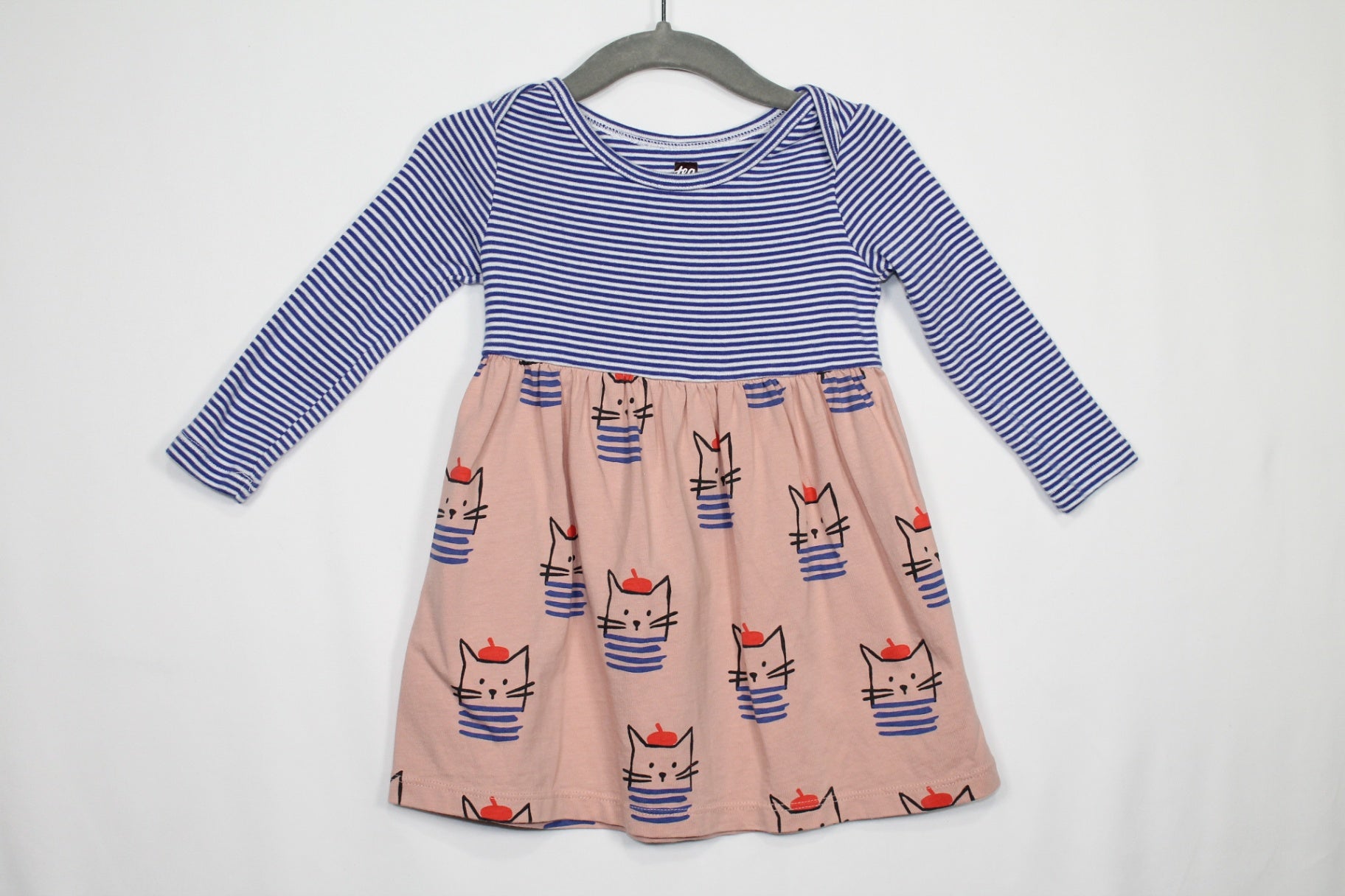 12-18m Tea Dress - Blue Stripes w/Cats