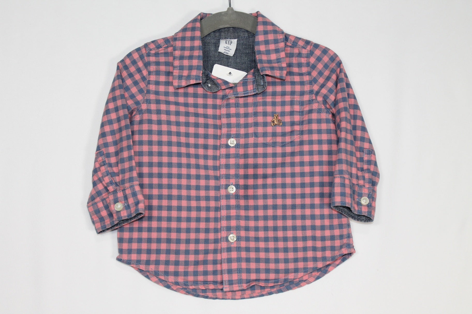 6-12m GAP Dress Shirt - Salmon w/Blue Checkers