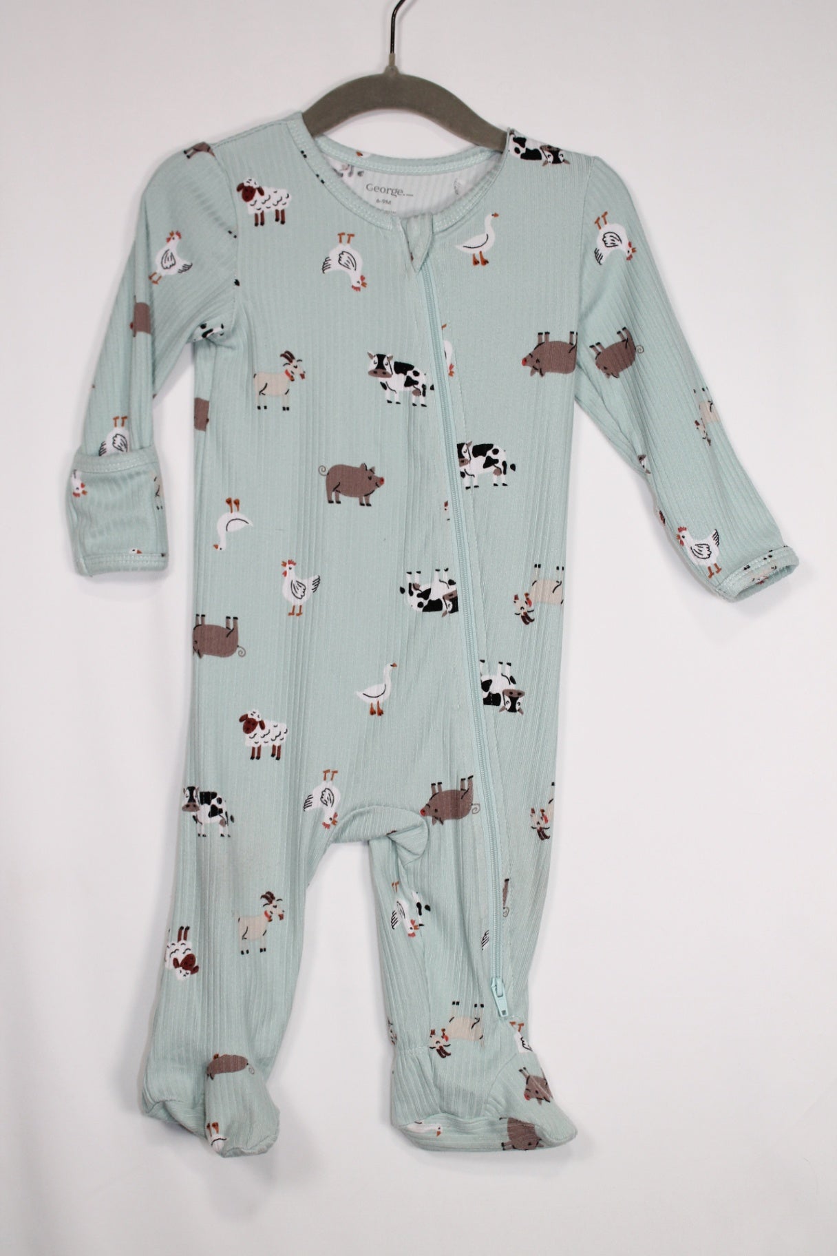 6-9m George Sleeper - Aqua w/Farm Animals