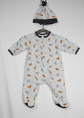 0-3m Little Me 2-Piece Set: Sleeper and Toque - Grey w/Zoo Animals