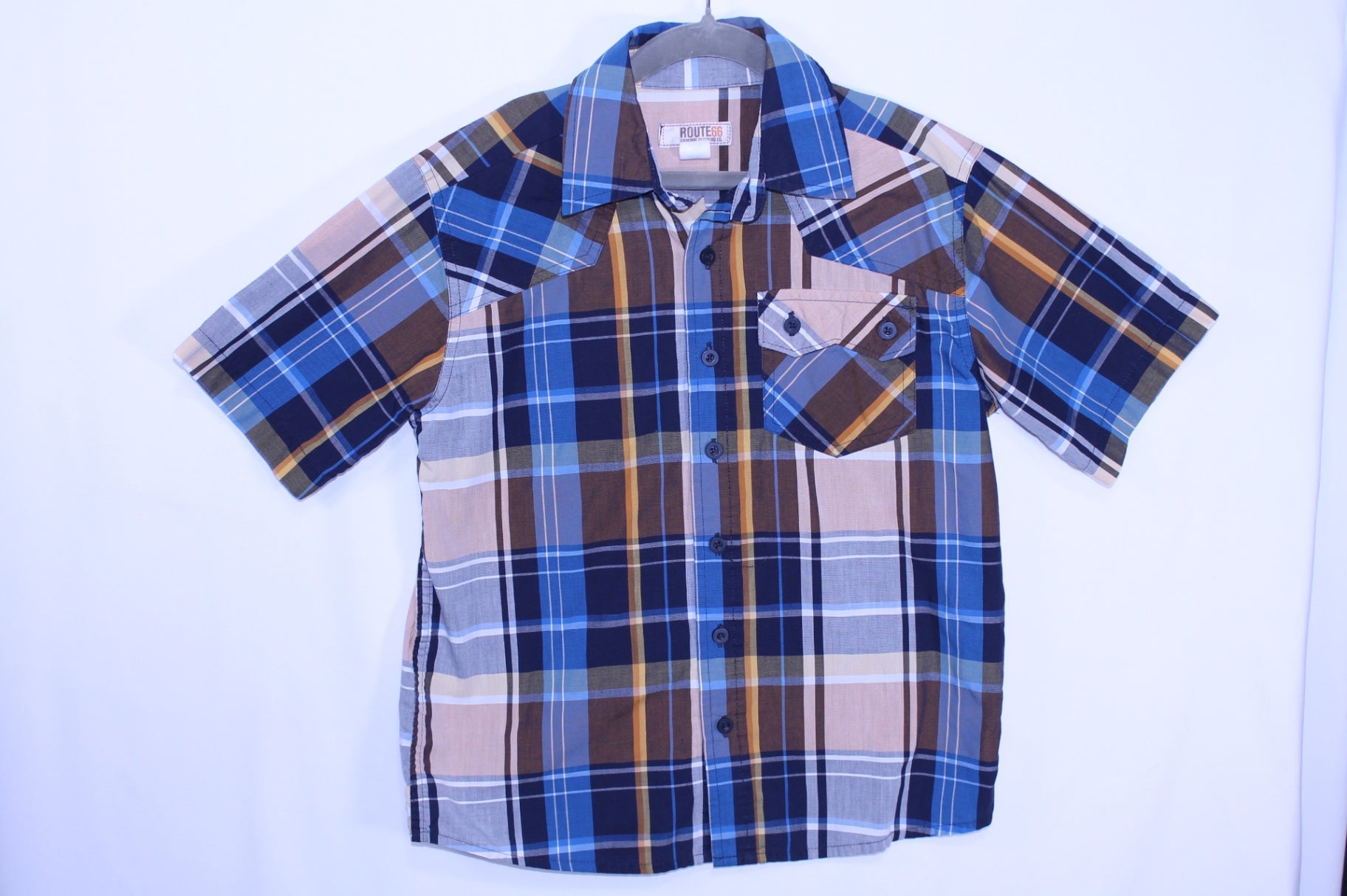 8 Route 66 Long Sleeve Shirt - Blue Plaid