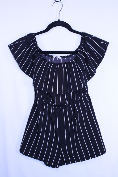 11/12Y Shein Romper - Black w/Stripes