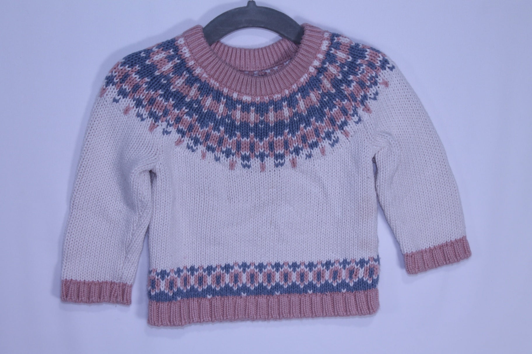 6-9m Little Planet Sweater - Cream w/Pink and Blue