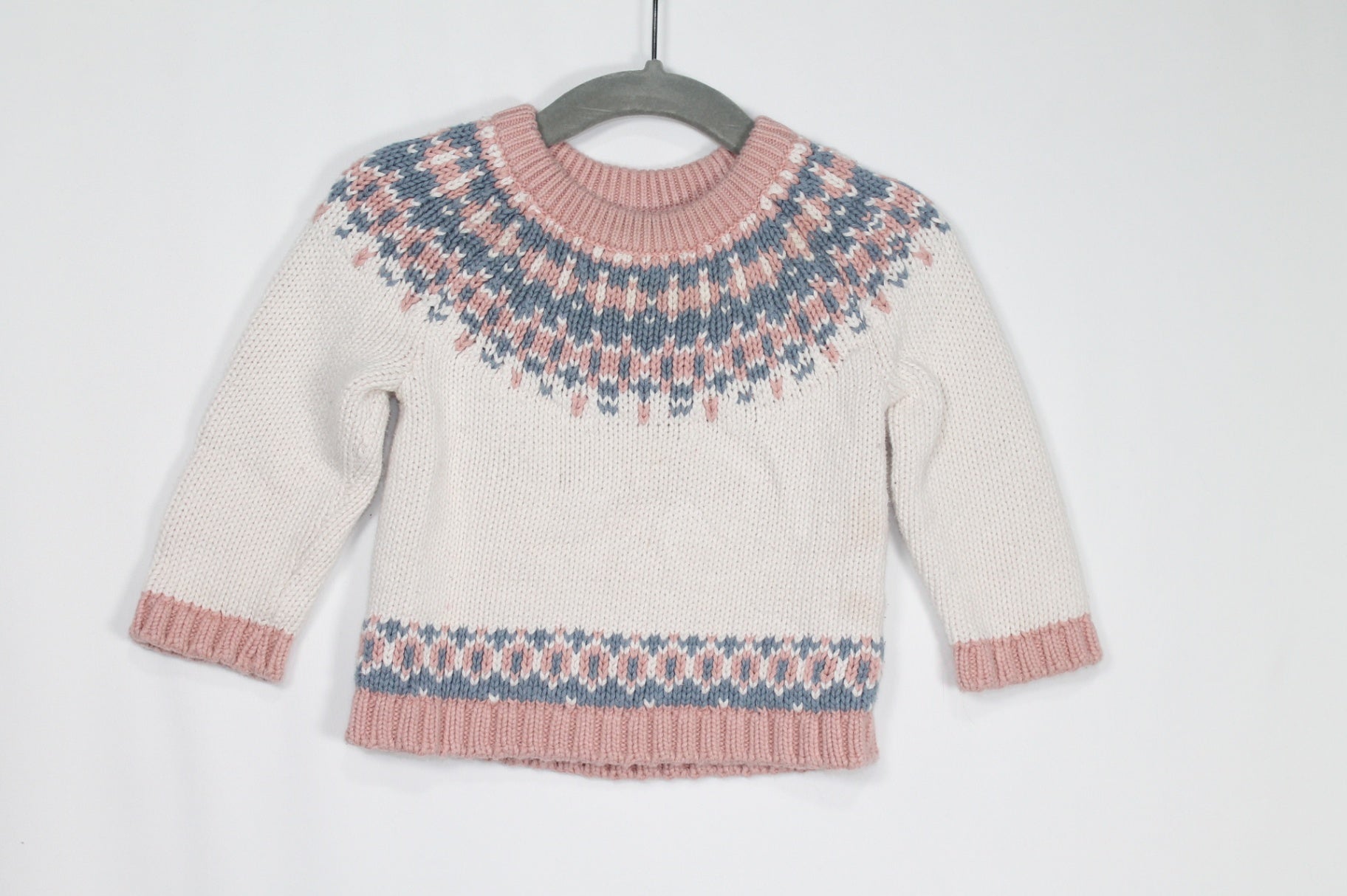 6-9m Little Planet Sweater - Cream w/Pink and Blue