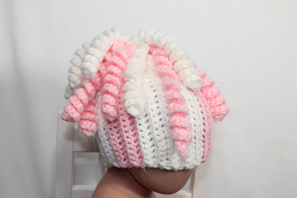 12-24m Home Made Toque - Pink and White
