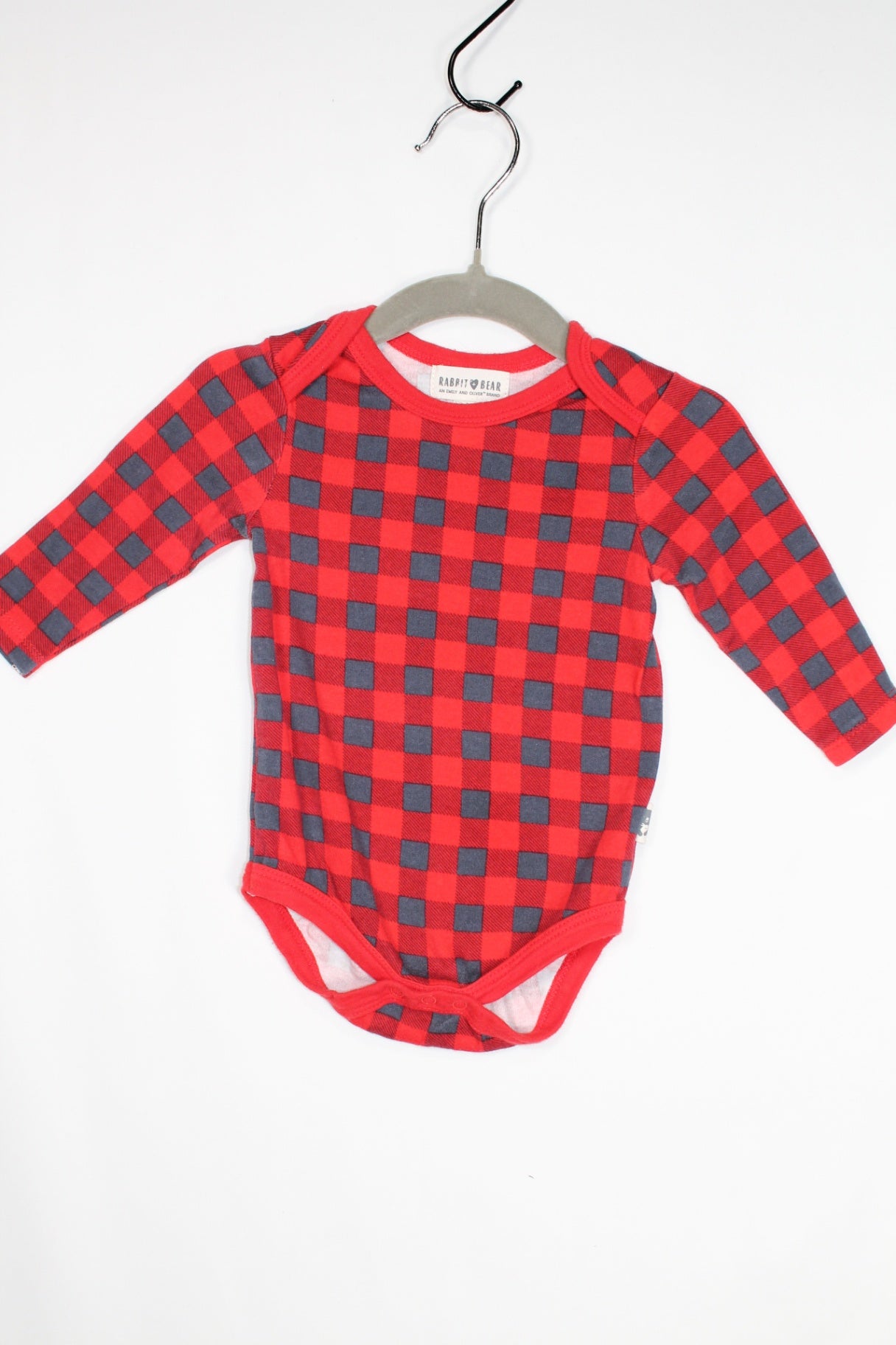 6-9m Rabbit + Bear Bodysuit - Red and Grey
