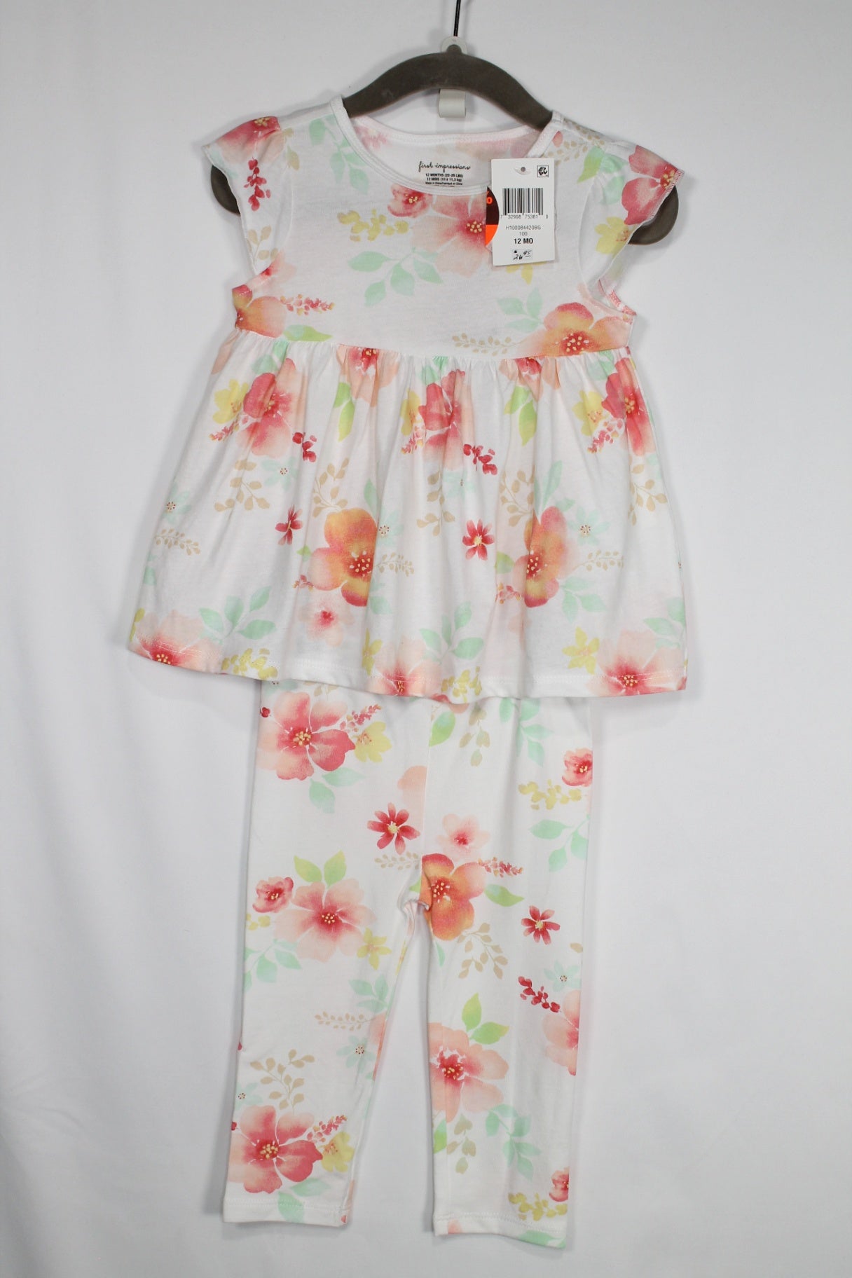 9-12m First Impressions 2-Piece: Shirt and Pants - White w/Floral