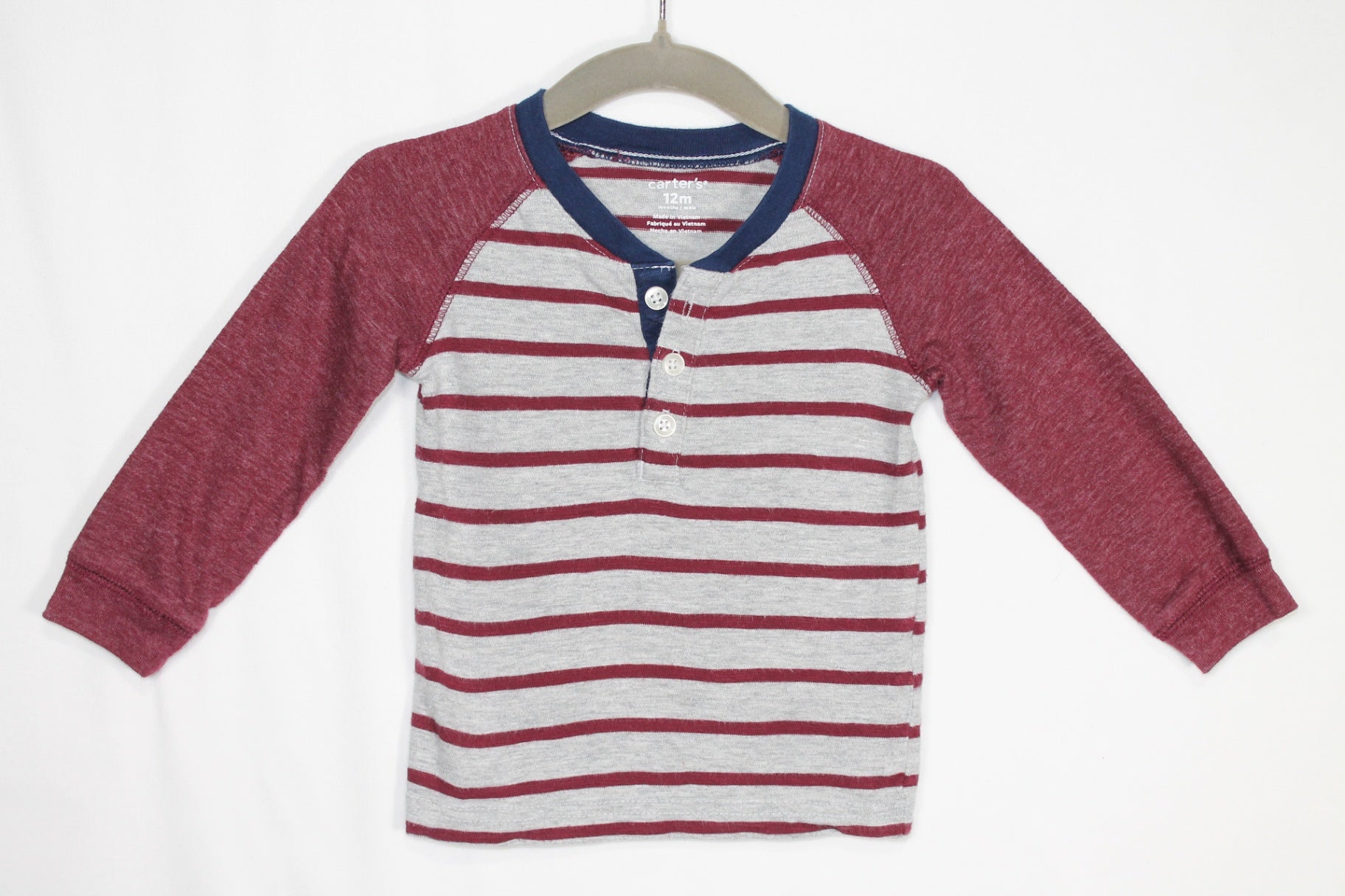 6-12m Carter's Long Sleeve Shirt - Burgundy w/Stripes
