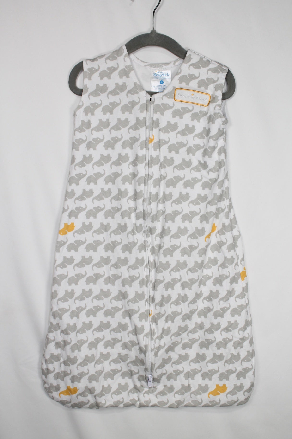 0-6m Halo Swaddle Sack - White w/Elephants