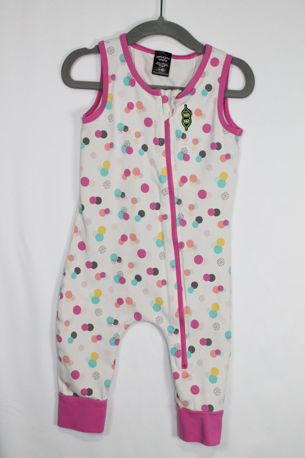 12-18m Peekaboo Beans Romper - White w/Polka Dots