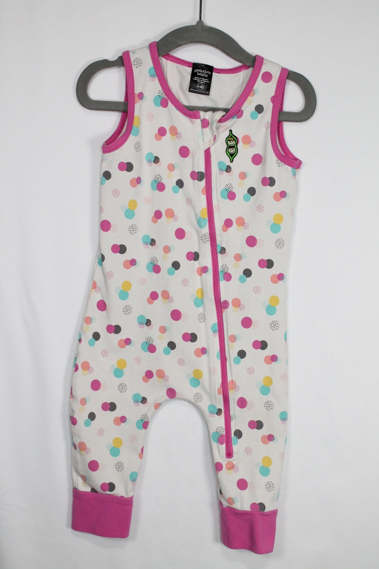 12-18m Peekaboo Beans Romper - White w/Polka Dots