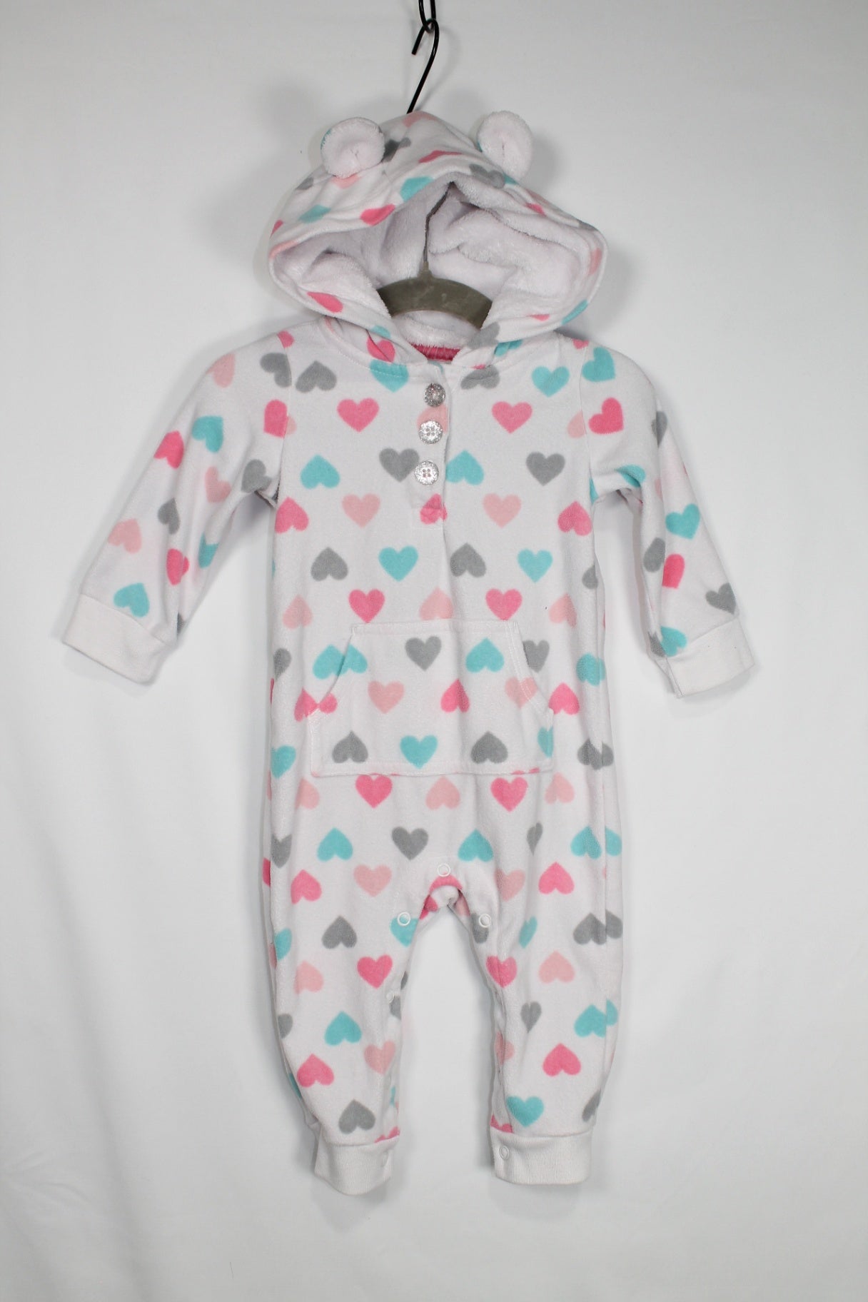 6-9m Carter's Jumpsuit - White w/Hearts