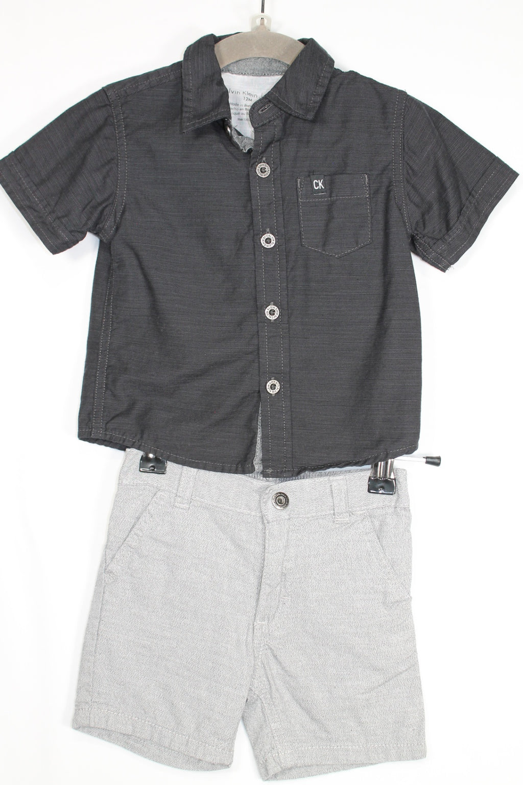 6-12m Calvin Klein 2-Piece: Shirt and Shorts - Grey and Black