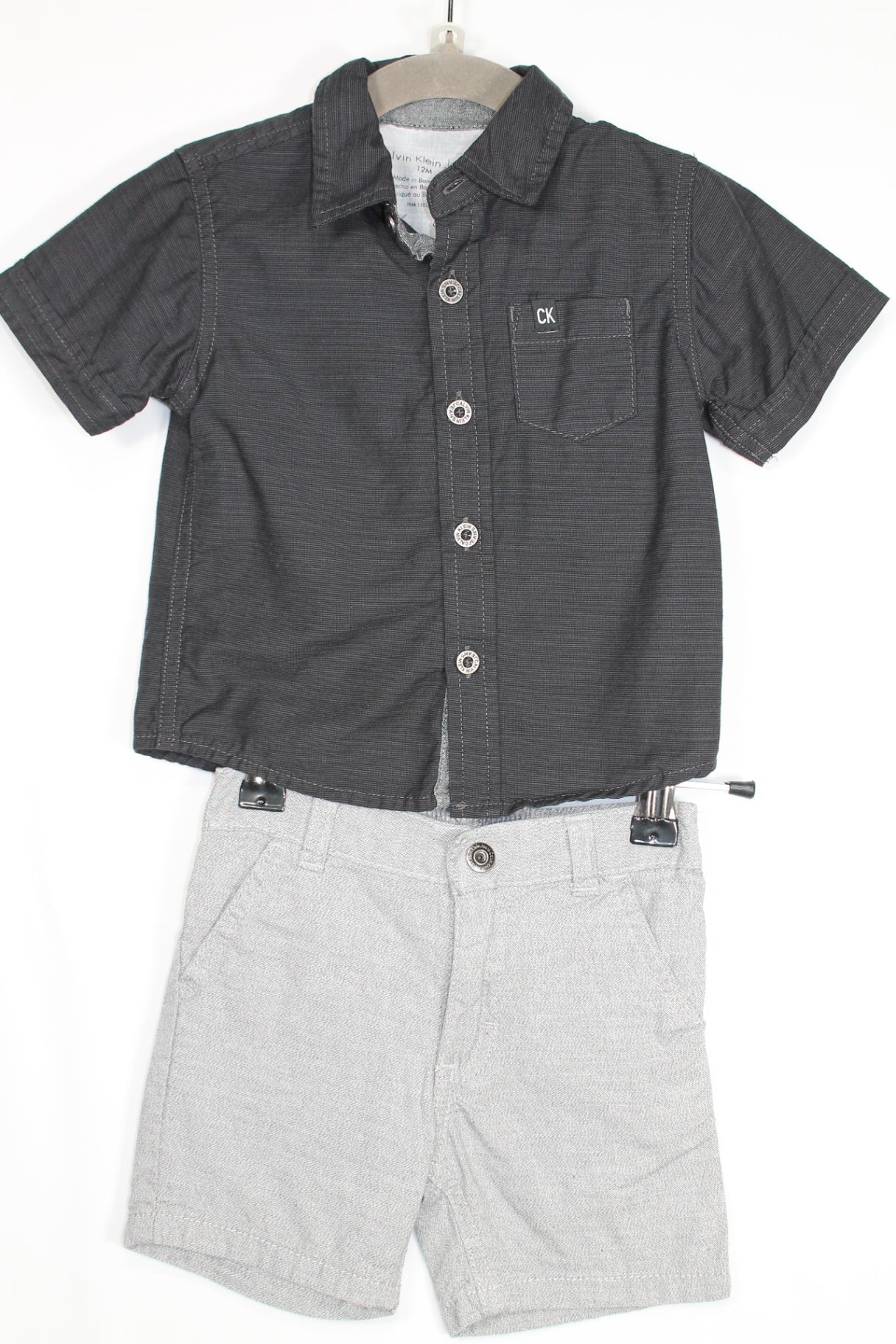 6-12m Calvin Klein 2-Piece: Shirt and Shorts - Grey and Black