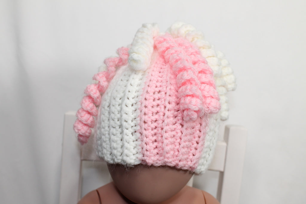 12-24m Home Made Toque - Pink and White