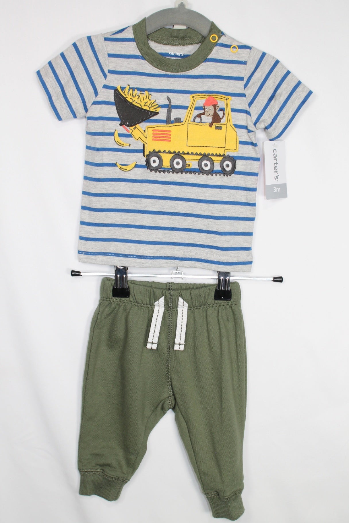 0-3m Carter's 2-Piece: Shirt and Pants - Green, Grey and Blue