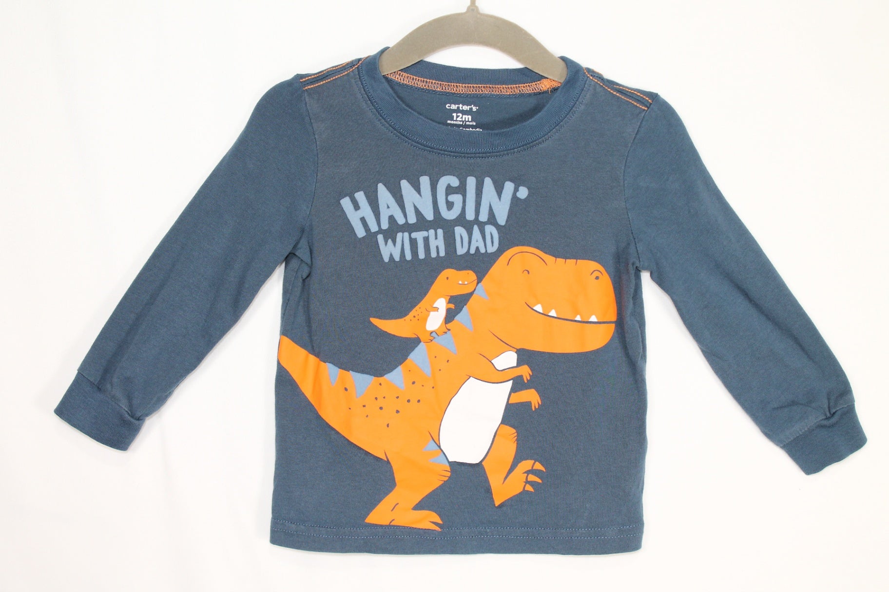 6-12m Carter's Long Sleeve Shirt - Blue-Grey Dino