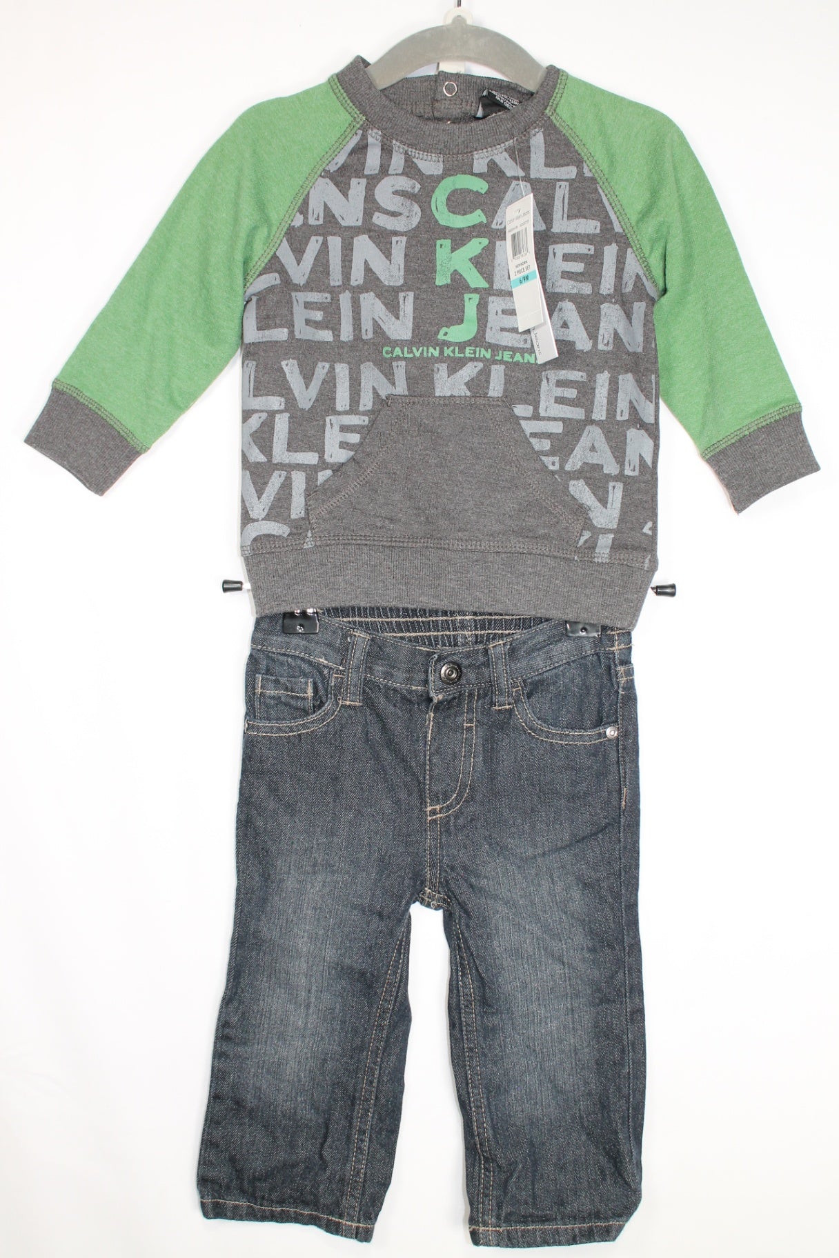 6-9m Calvin Klein 2-Piece: Shirt and Pants - Blue, Green and Grey