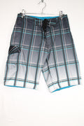 10/12Y Burn Side Swim Shorts - Grey and Blue Plaid