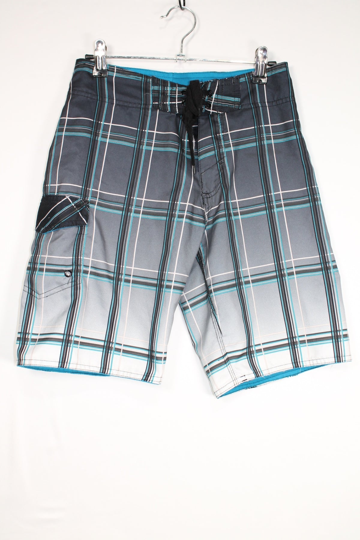 10/12Y Burn Side Swim Shorts - Grey and Blue Plaid