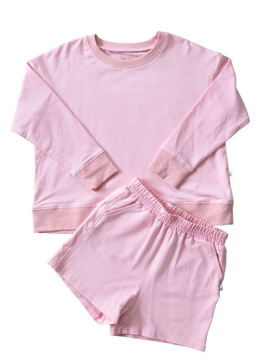 6-12m Little Lott 2-Piece: French Terry Short and Crewneck Set - Pink - Pink