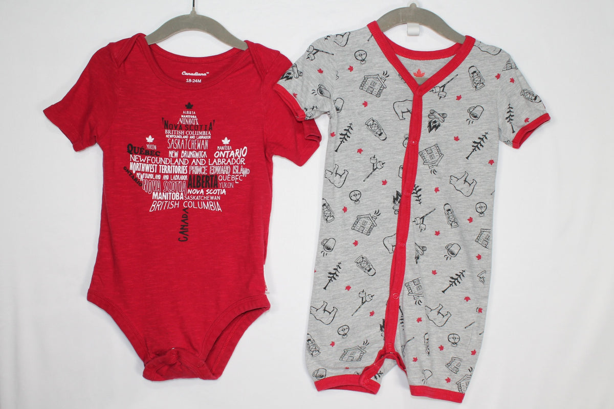 18-24m Canadiana 2PC Romper and Bodysuit - Grey and Red