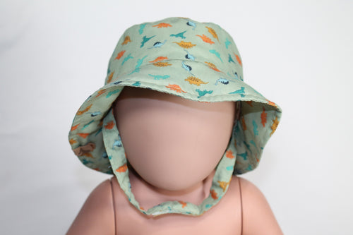 0-12m Bucket Hat - Green w/Dinos
