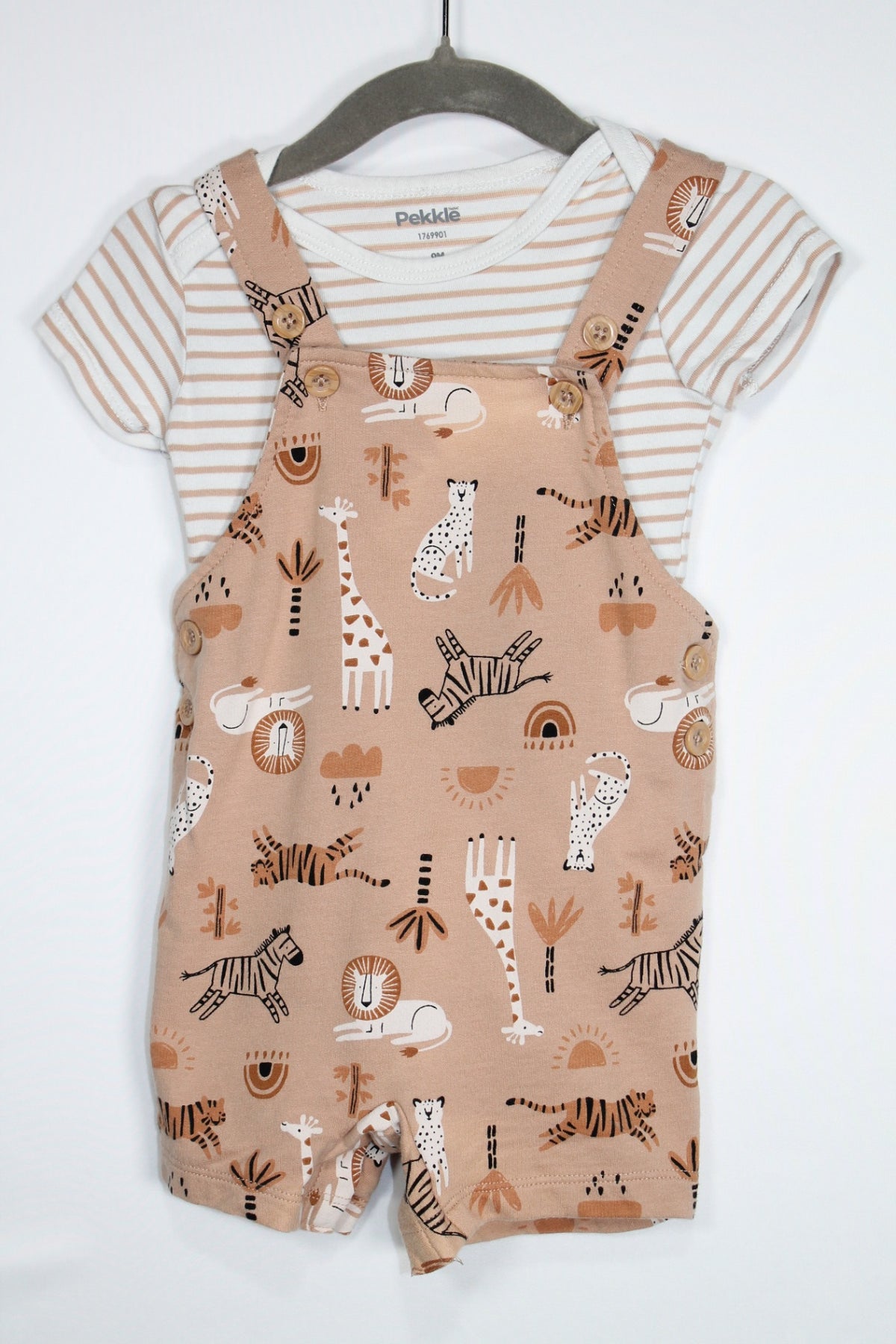 6-9m Pekkle 2PC Shortall and Shirt - Brown