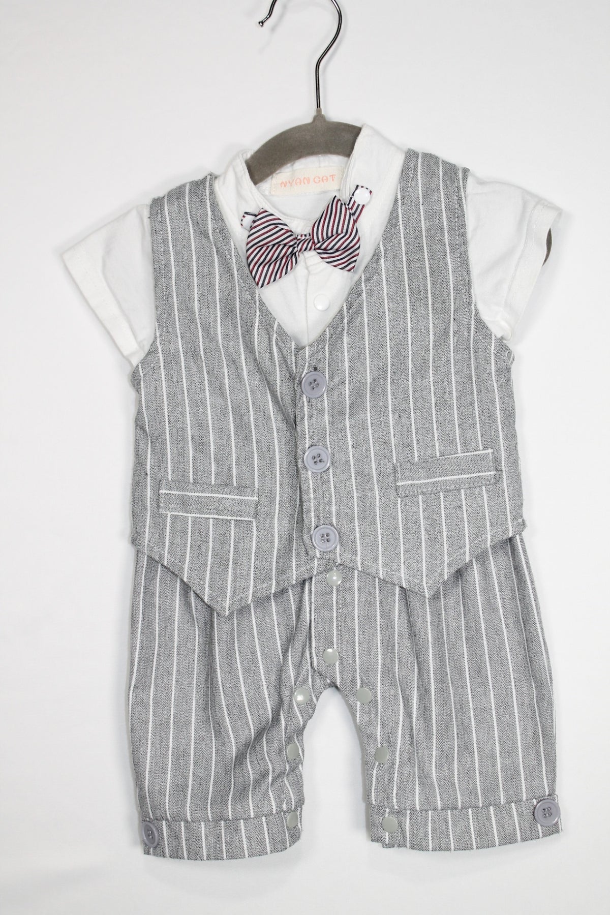 6-9m Nyan Cat 2PC Suit Romper and Vest - White and Grey