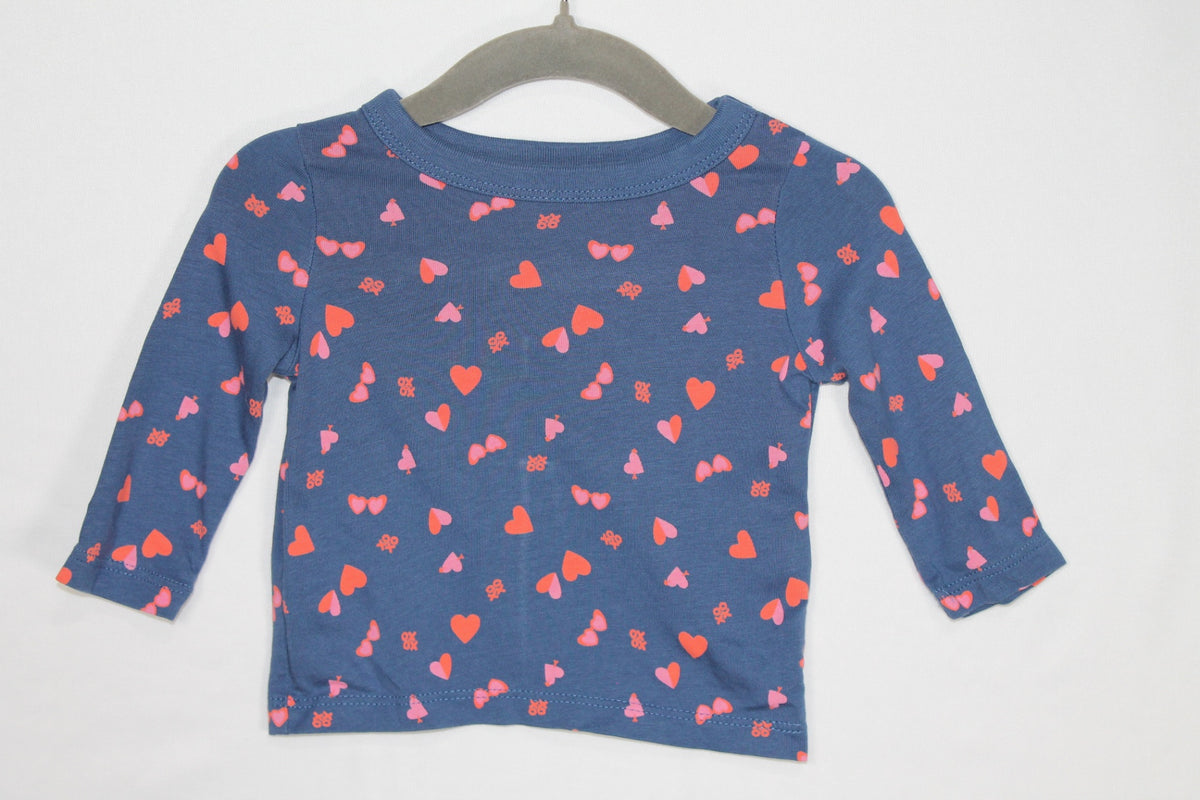 0-3m Joe Fresh Long Sleeve Shirt - Blue and Red Hearts