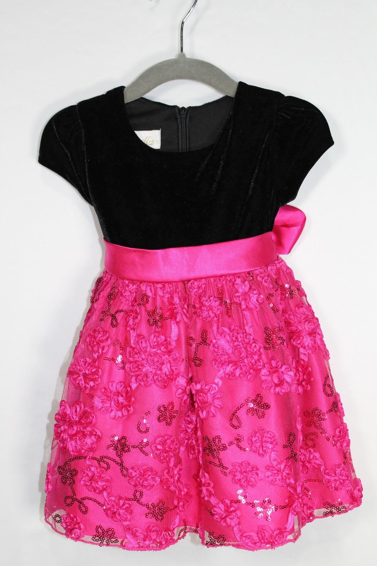 12-18m Cinderella Couture Dress - Black Velvet and Fuschia