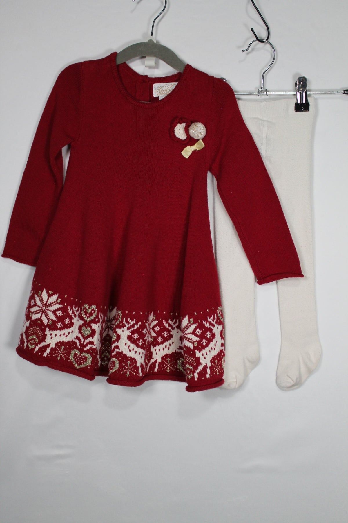 18-24m Heirlooms 2PC Dress and Tights - Red and Ivory