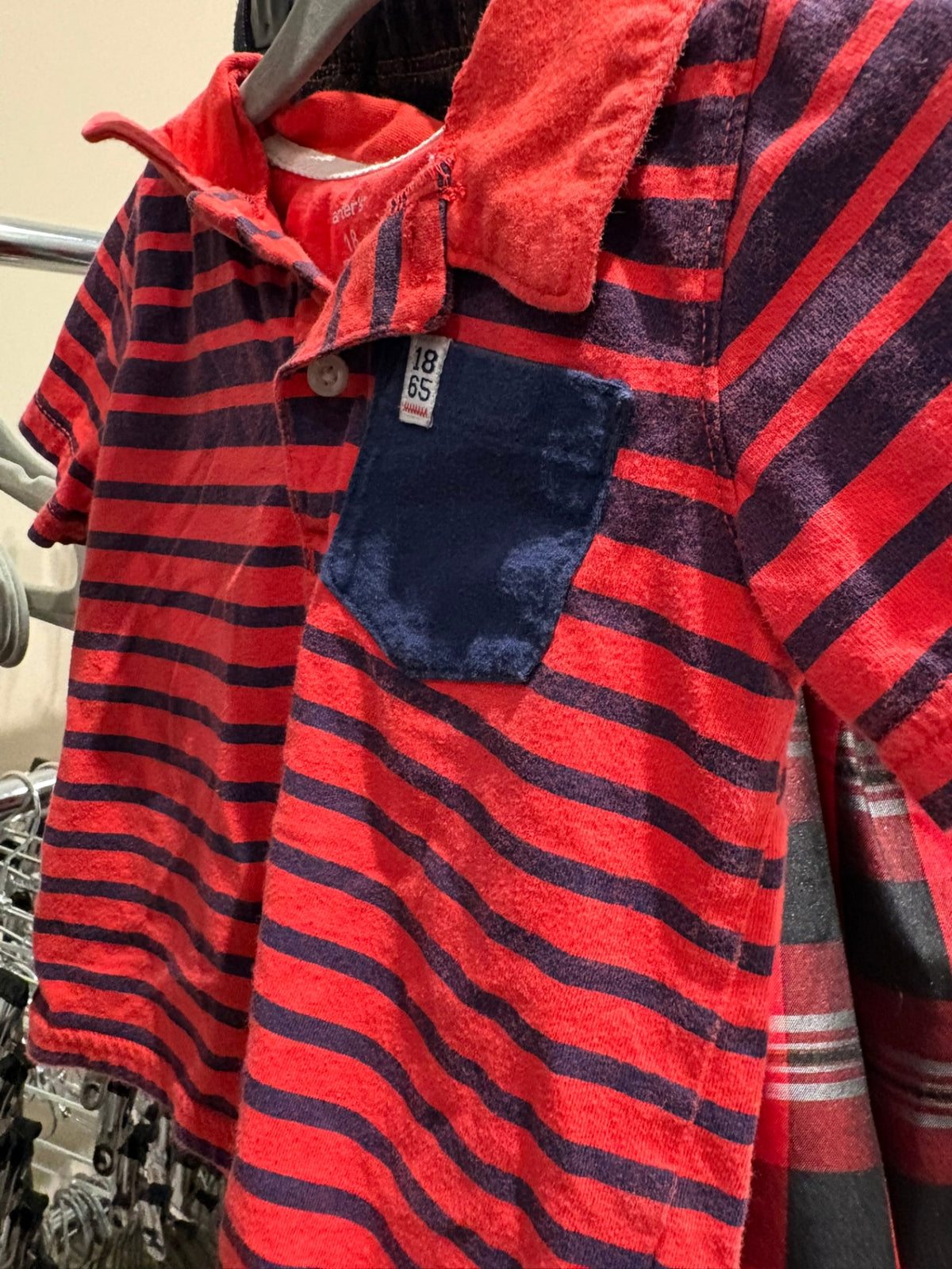 12-18m Carter's T-Shirt - Red w/Navy Stripes