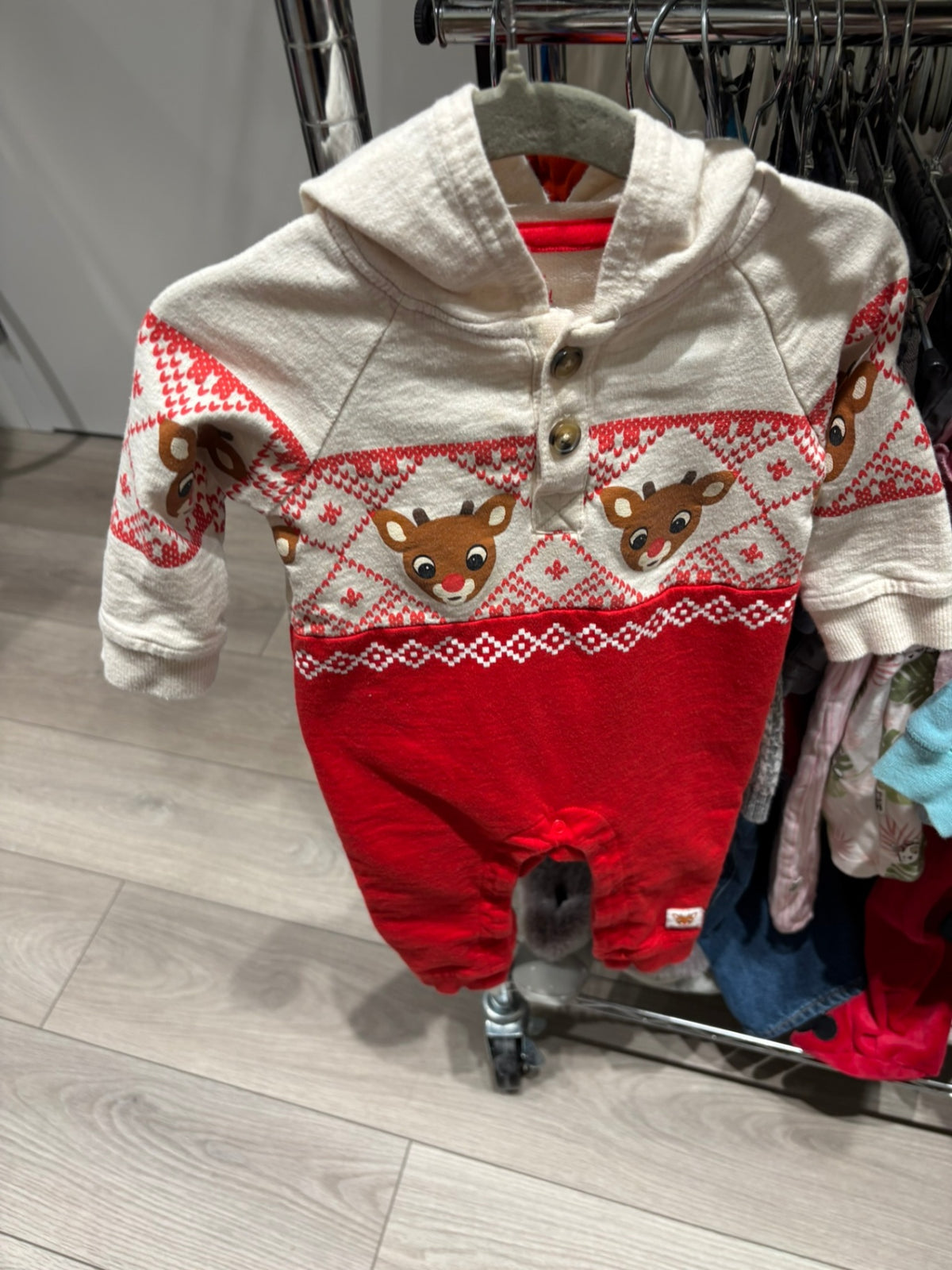 6-12m Rudolph Jumpsuit - Beige and Red