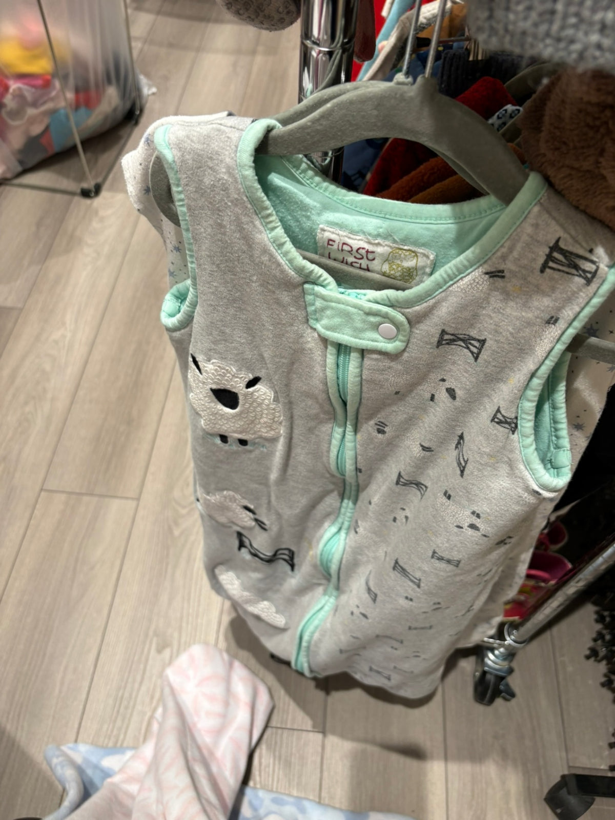 6-18m First Wish Sleep Sack - Grey and Mint