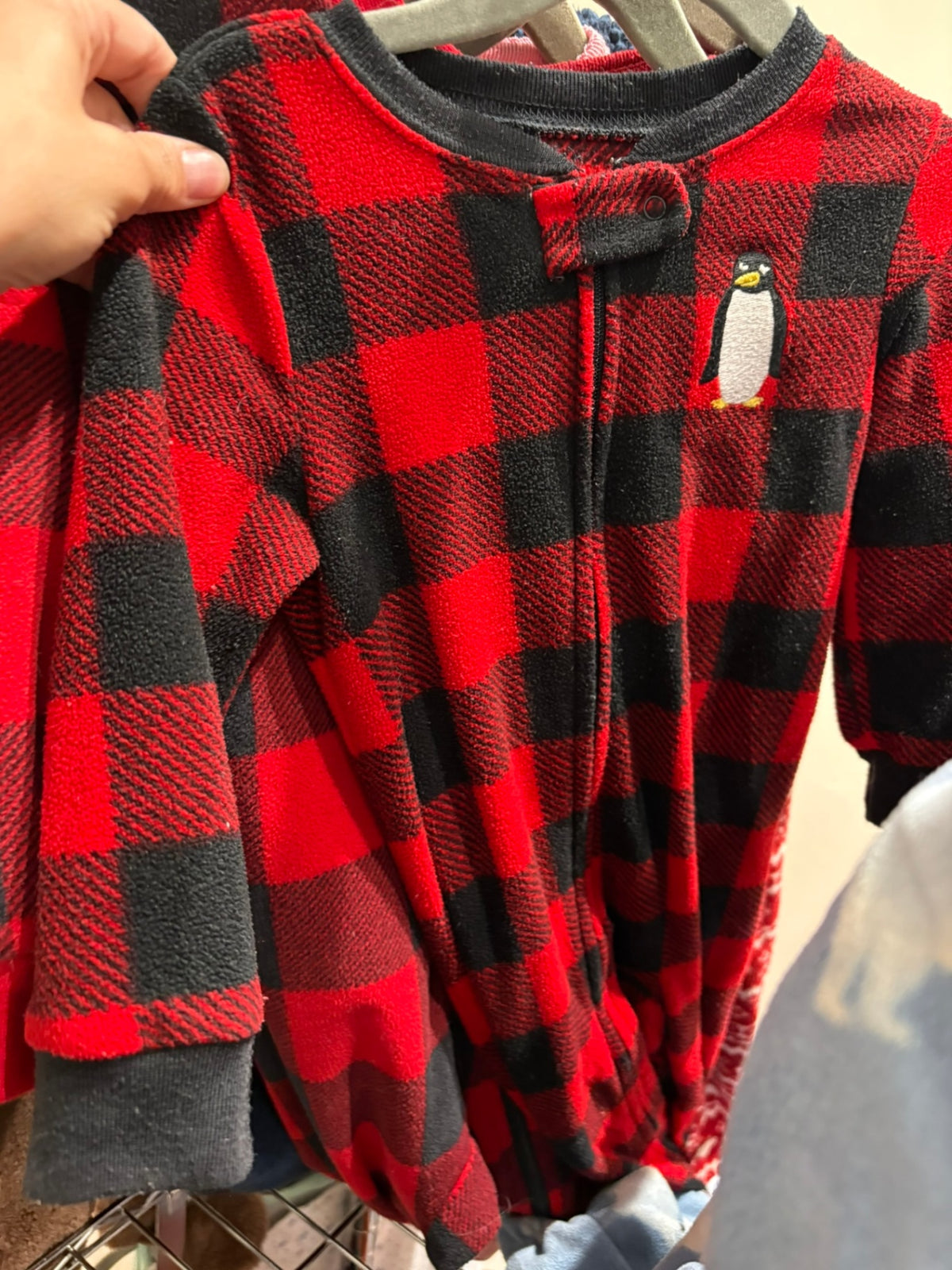 12-18m Carter's Fleece Sleeper - Buffalo Plaid w/Penguin