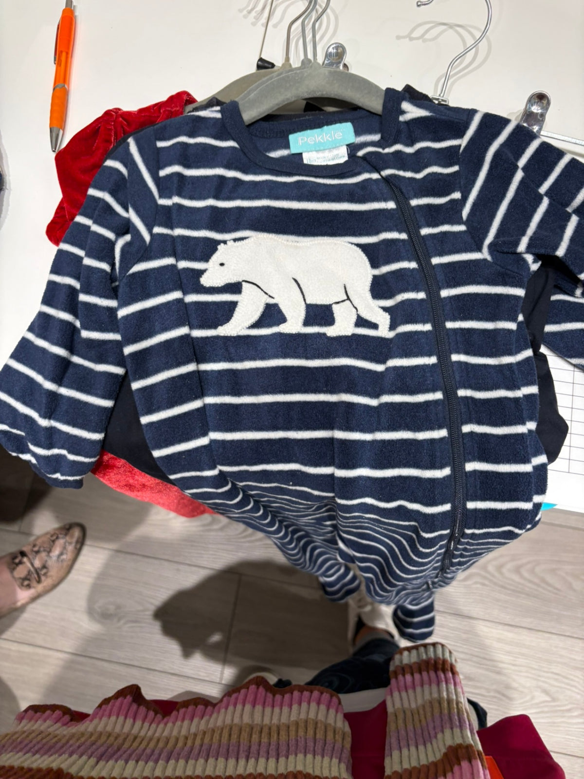 12-18m Pekkle Fleece Sleeper - Navy w/Stripes