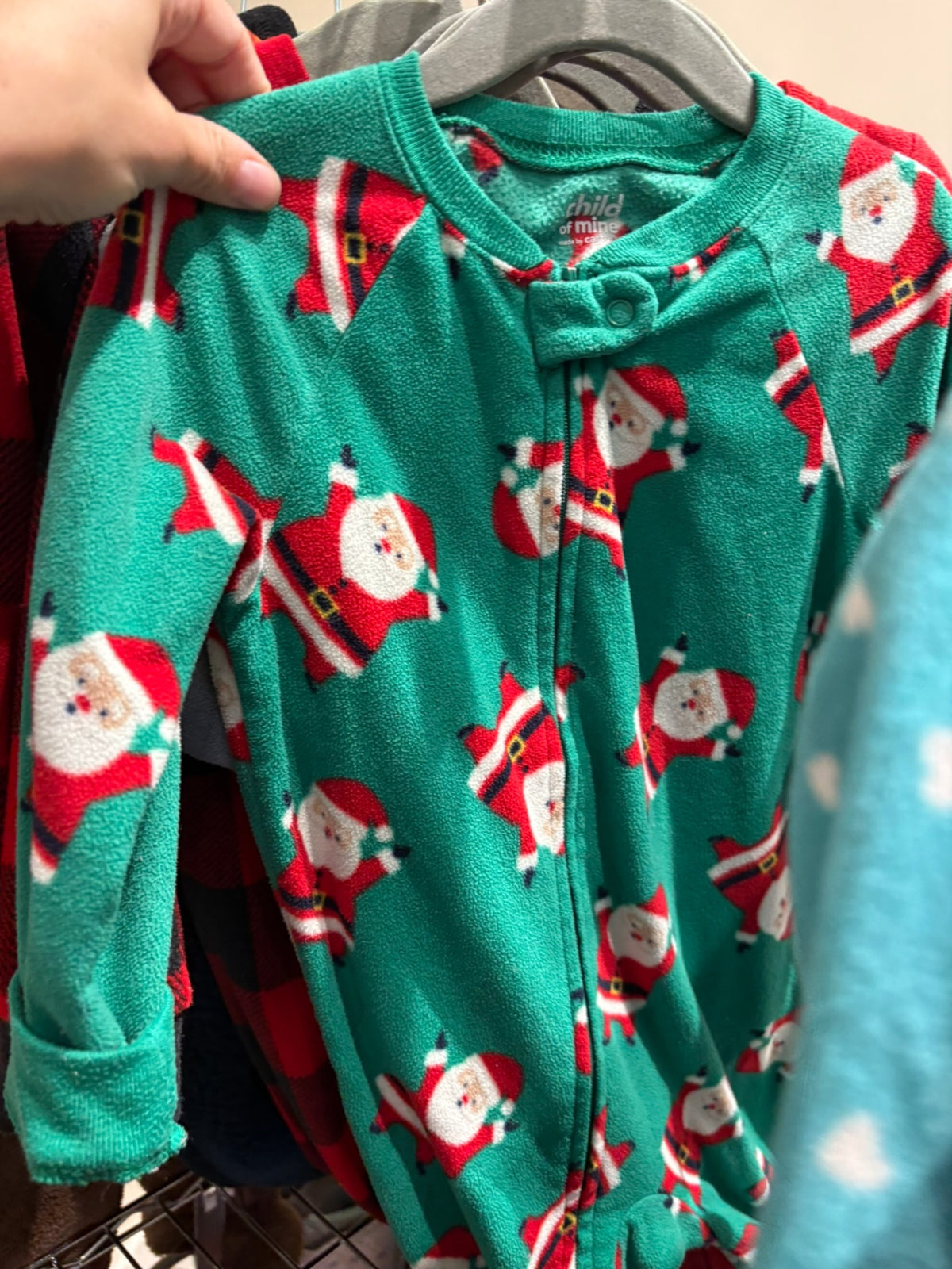 2T Carter's Fleece Sleeper - Green w/Santa
