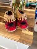 2T Minnetonka Booties - Red and Black Checkered