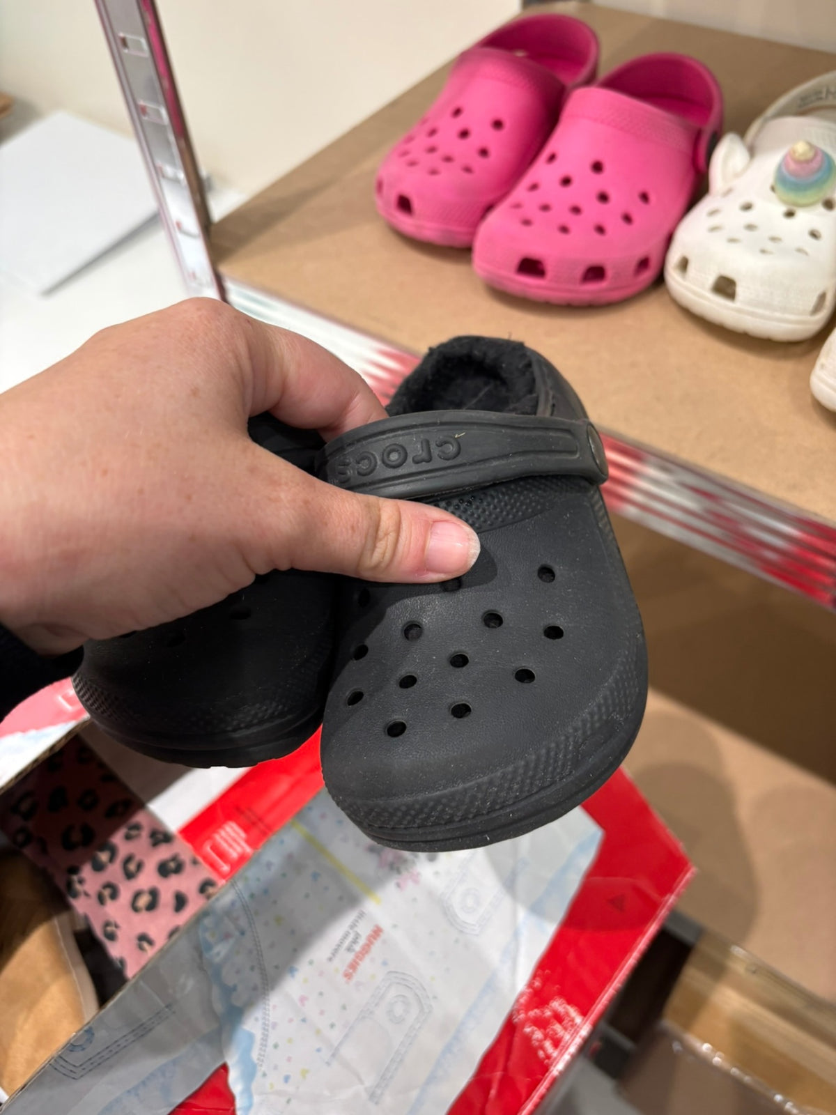8T Crocs Shoes - Black w/Sherpa Lining