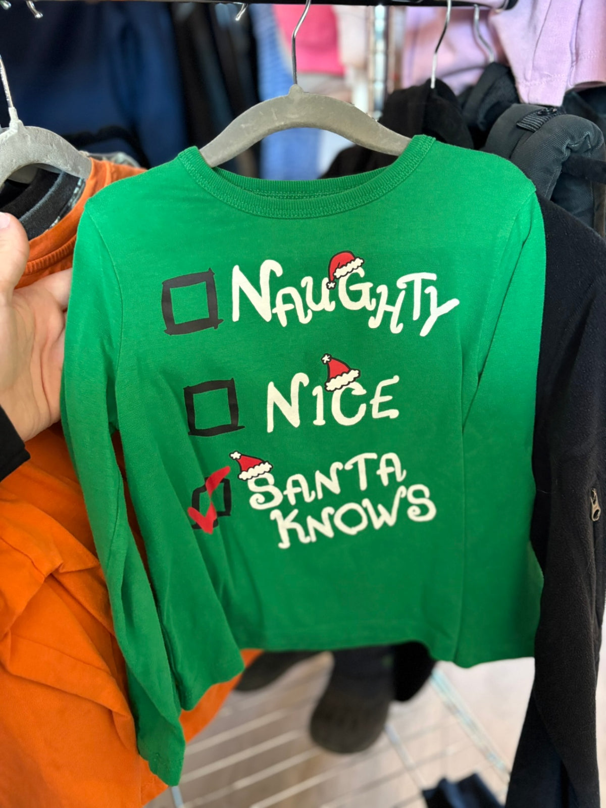 3T The Children's Place Long Sleeve Shirt - Green Santa Knows