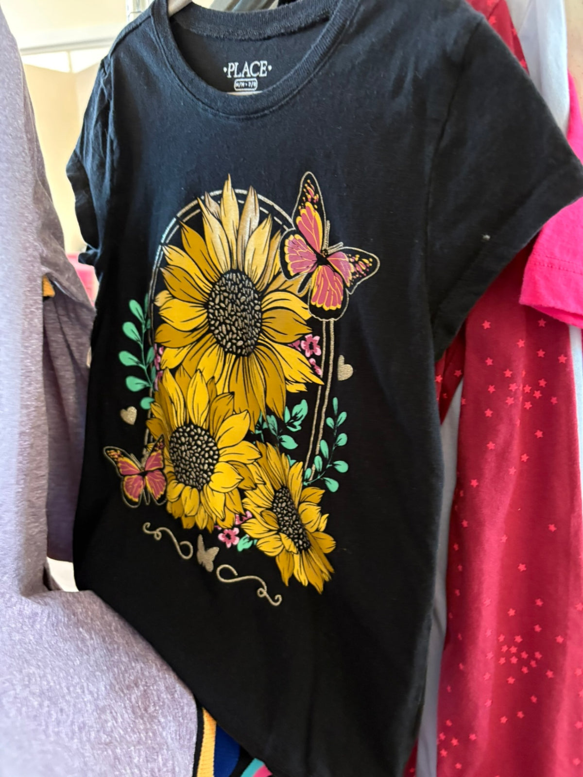 7-8Y The Children's Place T-Shirt - Black Sunflower