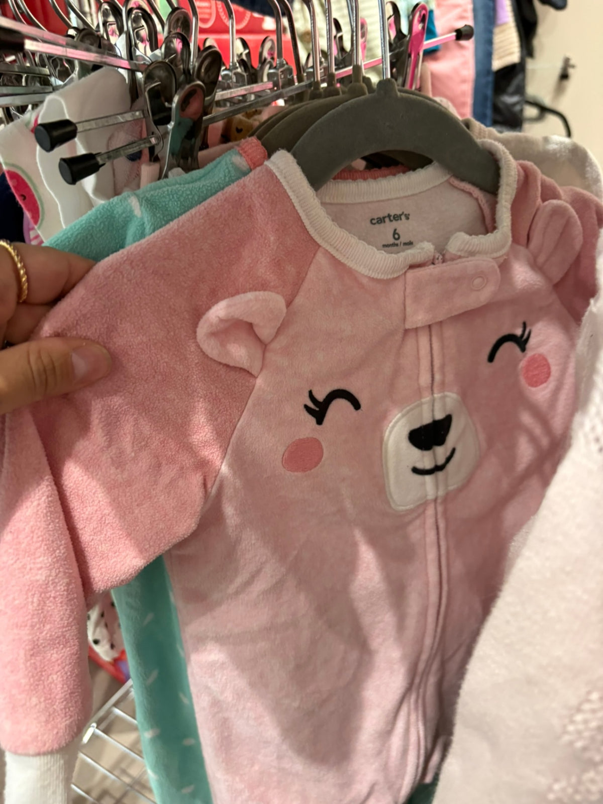 3-6m Carter's Fleece Sleeper - Pink Bear