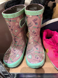 8T BOGS Rubber Boots - Plum, Green Dragonfly