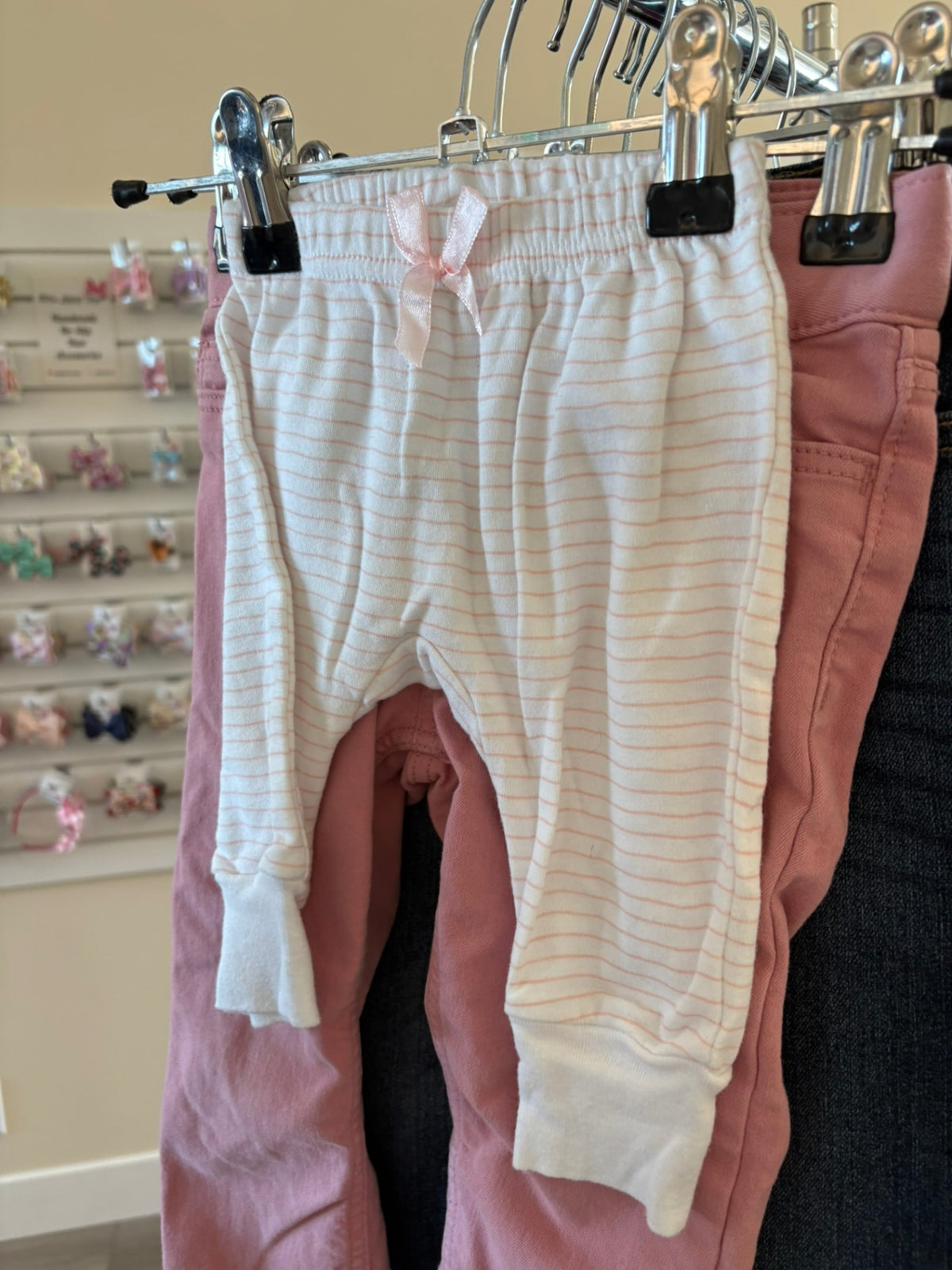 3-6m Baby Mode Pants - White w/Pink Stripe