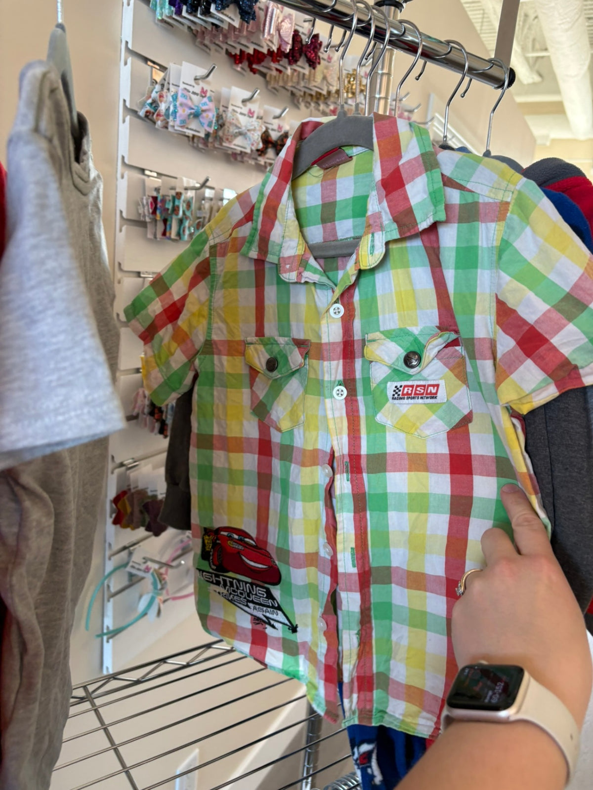 5T Disney Button-Up - Plaid w/Cars