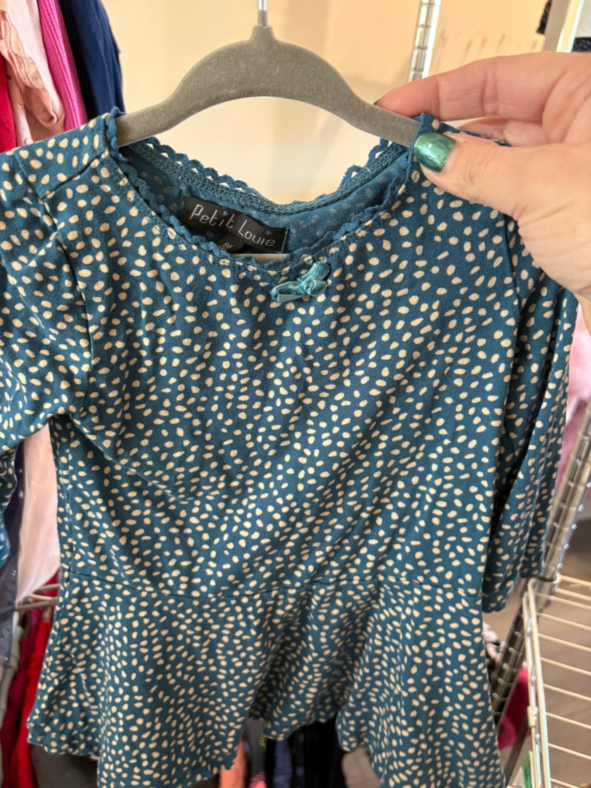 18-24m Petit Louie Long Sleeve Shirt - Blue Spots